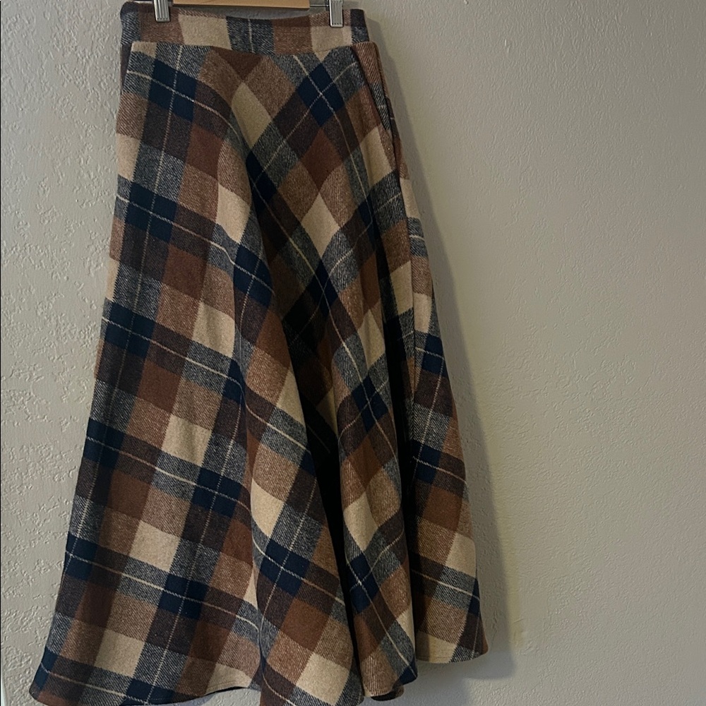 Elegant Plaid A-Line Skirt in Brown and Blue